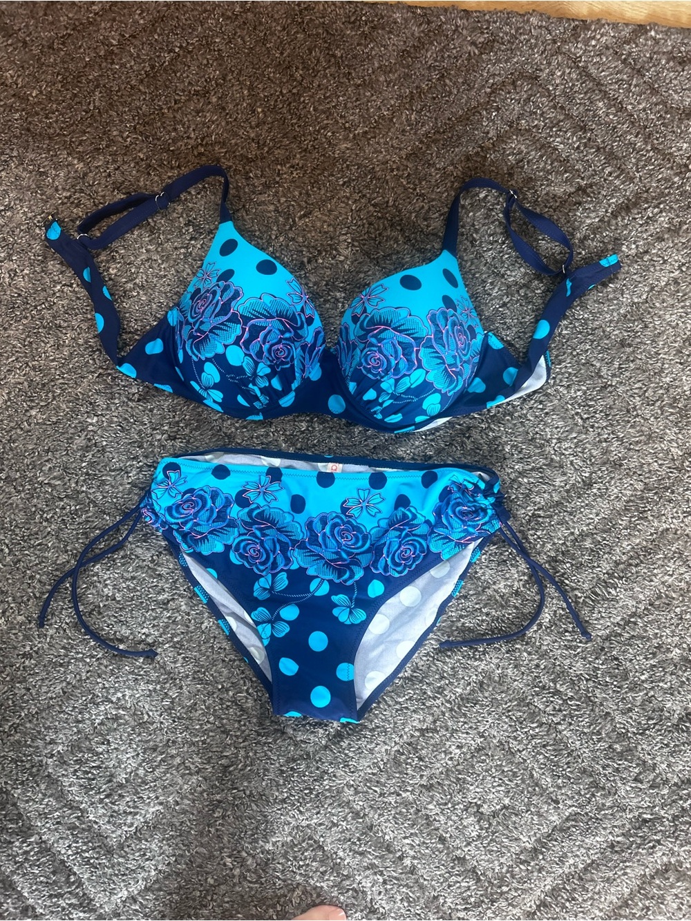 Blue Floral Polka Dot Women’s Bikini Set